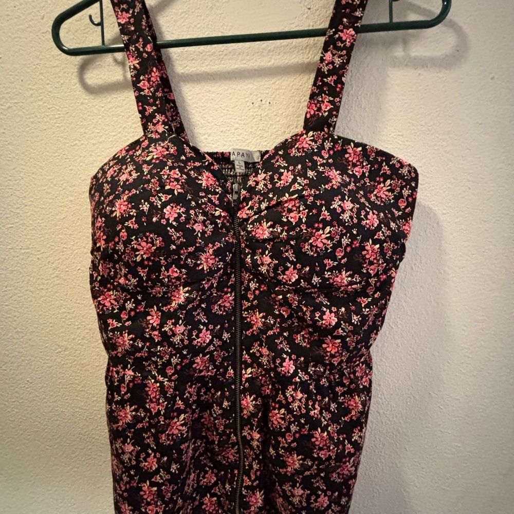 Papaya Floral Black and Pink Padded Tank Top